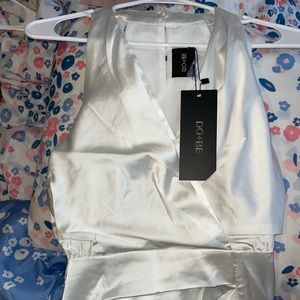 White Satin Mini Dress - Red Dress Boutique